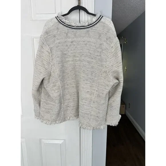 VGUC NIC+ZOE Plus Ribbon Trim Fringe Jacket Cream Navy Waffle size 3X READ - Picture 5 of 14